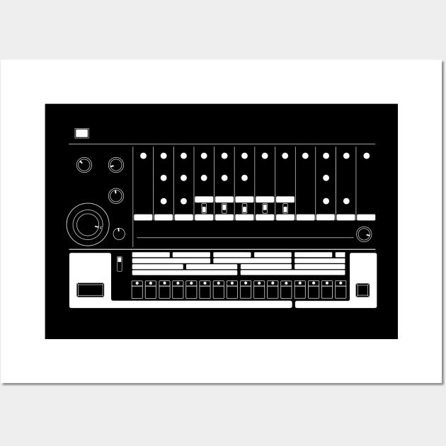 Vintage Drum Machine Minimal White Lines Wall Art by Atomic Malibu